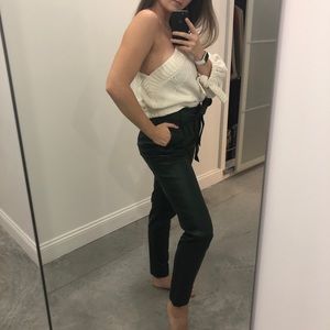 Just female emerald lamb skin trousers